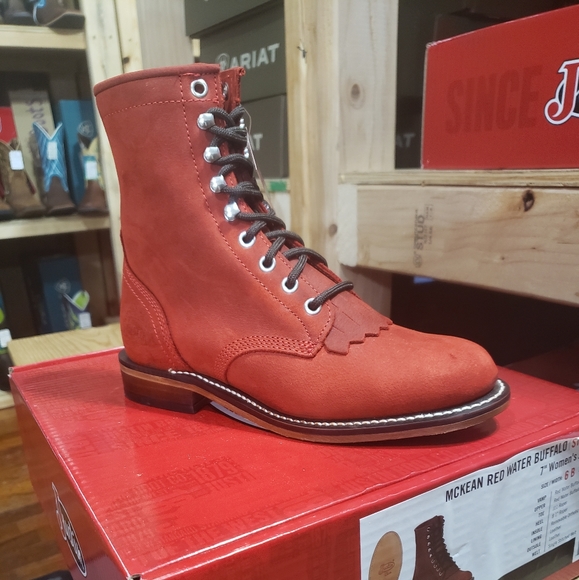 Justin Boots Shoes - Justin McKean Red Water Buffalo 7" Womens Roper Toe